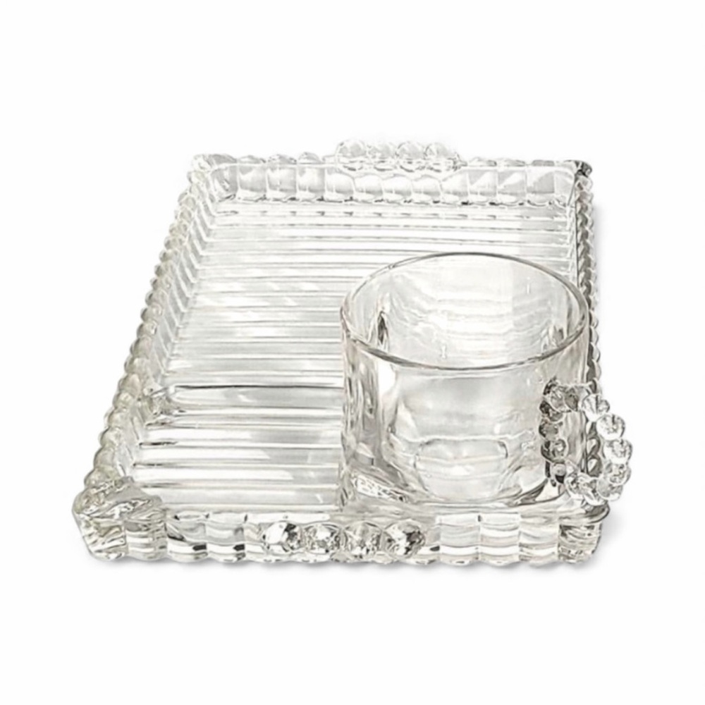 Vintage 1950s Hazel Atlas Glass "Snack, Sip & Smoke" Tray And Cup